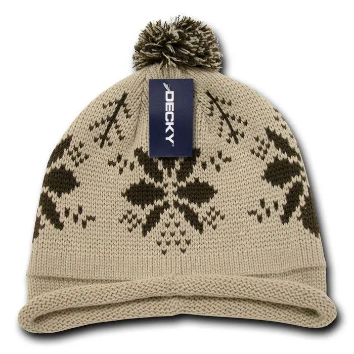 1 Dozen Beanies Snowflake Solid Roll Up Warm Knitted Ski Poms Wholesale Bulk