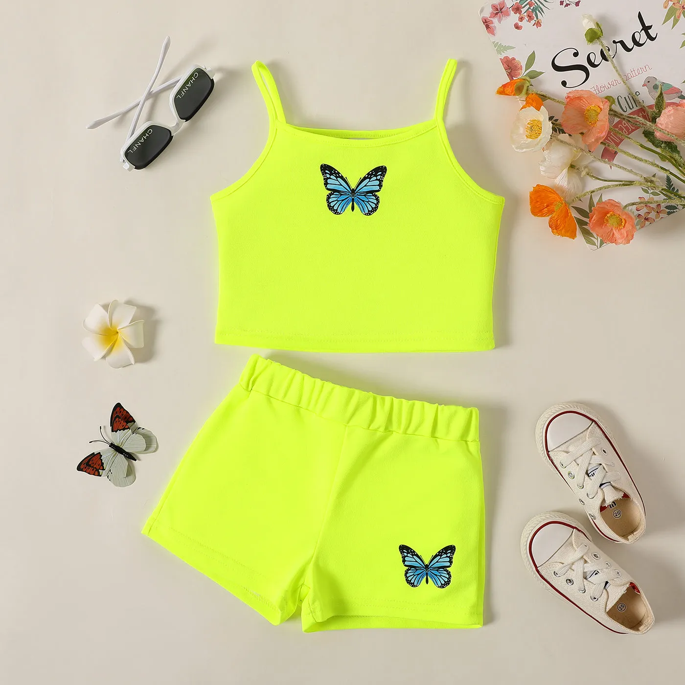 2pcs Toddler Girl Butterfly Print Camisole and Shorts Set