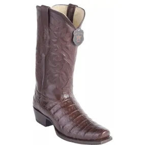Brown Caiman Square Toe Boots