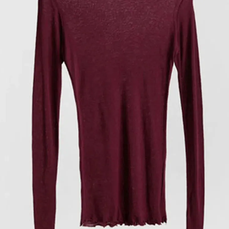 Chic Women's Thin Long Sleeve See-Through Cotton Blend T-Shirt - Casual & Stylish Basic Top
