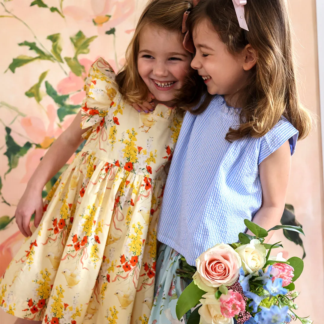 Girls Misha Top - Blue Seersucker