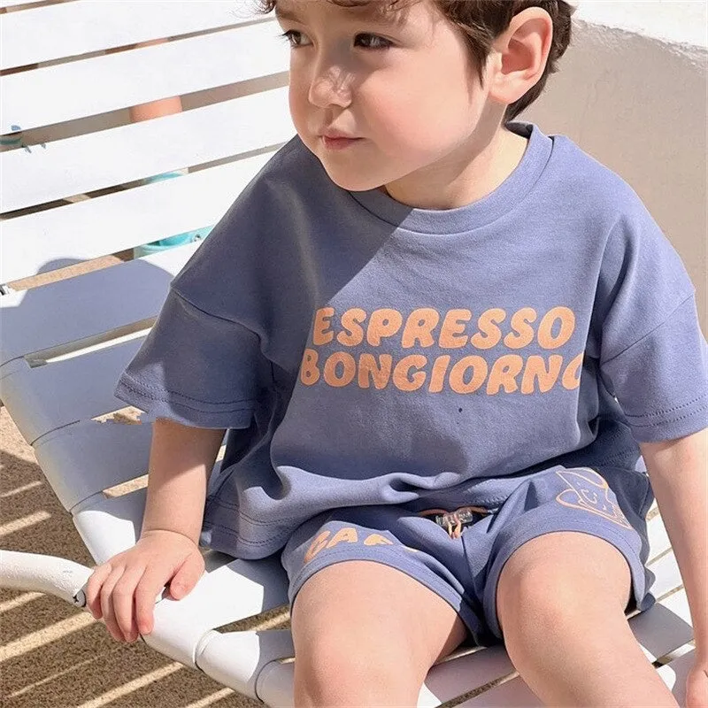 Letter Print T-Shirt & Shorts Summer Set
